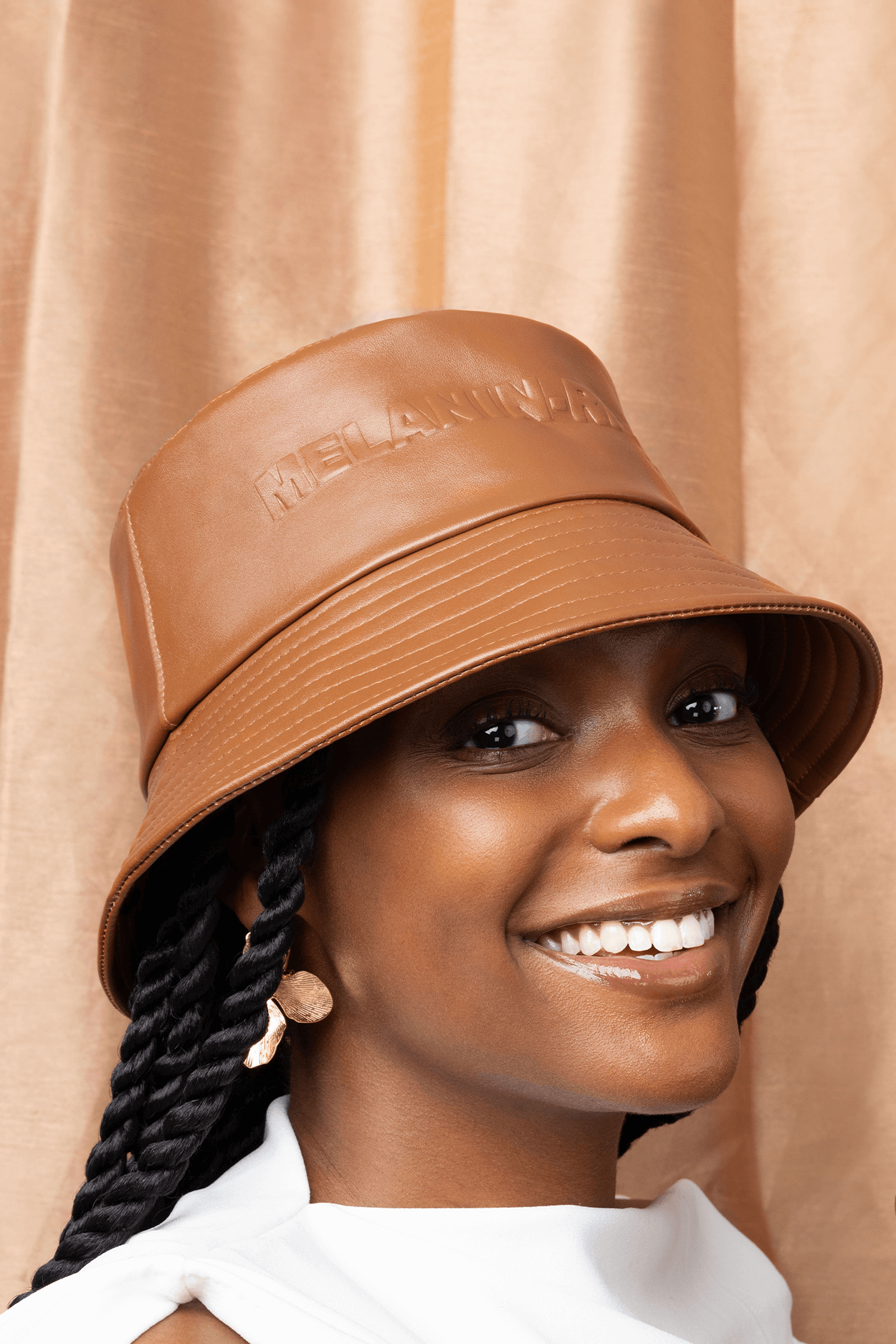 Brown leather bucket deals hat